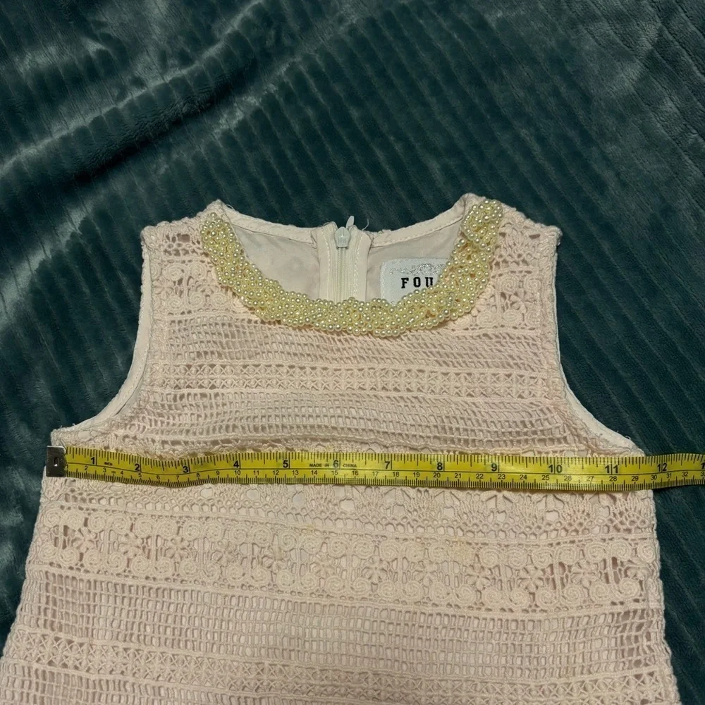 FOUGER USA lace beaded collar top